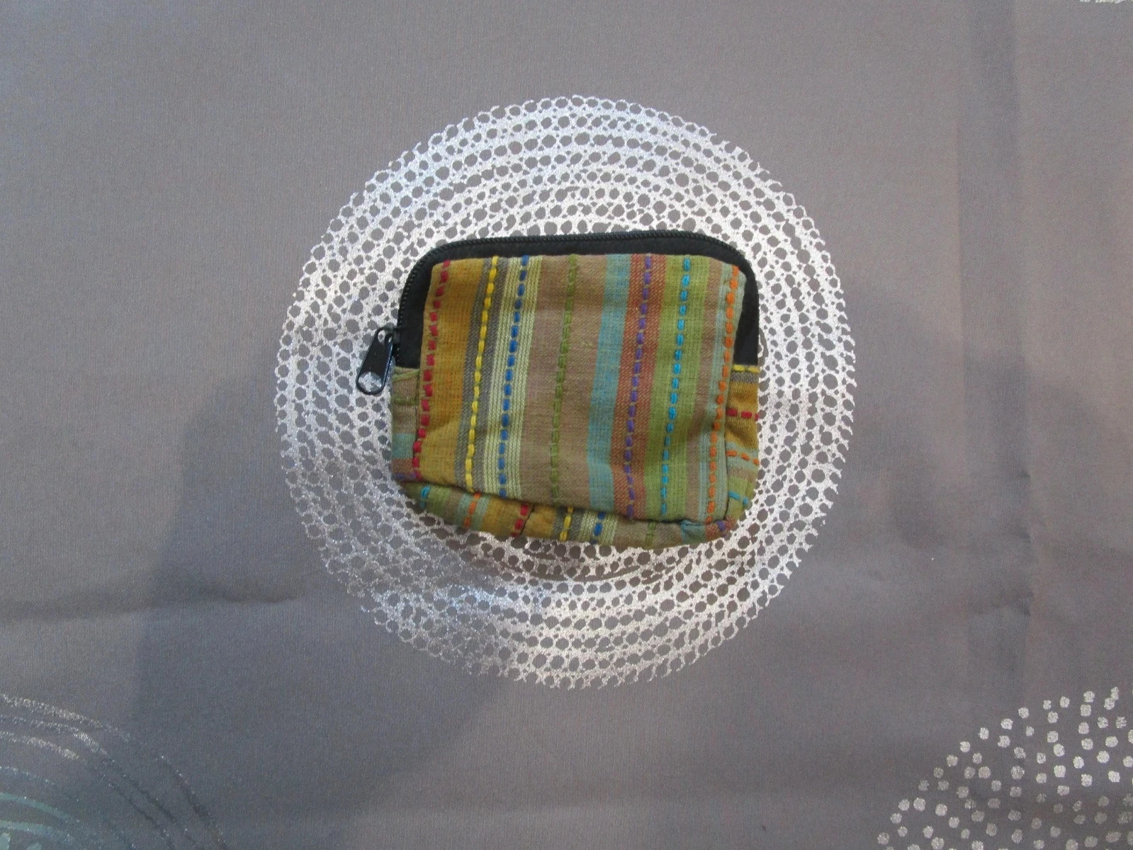 Porte-monnaie en tissu 100 % coton Style ethnique Fermeture zippée – Multicolore 12cm x 8cm
